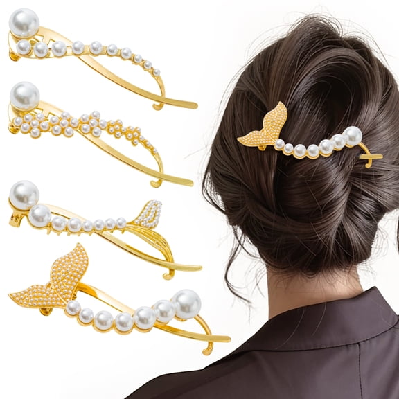 Haooryx 4 Counts Pearl Twist Hair Clips, Non-Slip Jaw Claws