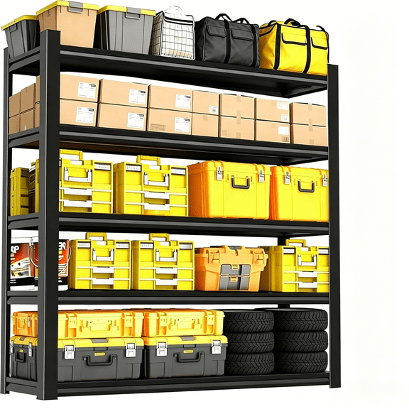 72''H × 40''W Garage Shelving, Metal Shelving Unit and Storage, 2500lb Standing Shelves,Heavy Duty Shelving with Adjustable Shelf for Garage Kitchen Warehouse Pantry Basement Black (5 Tier)