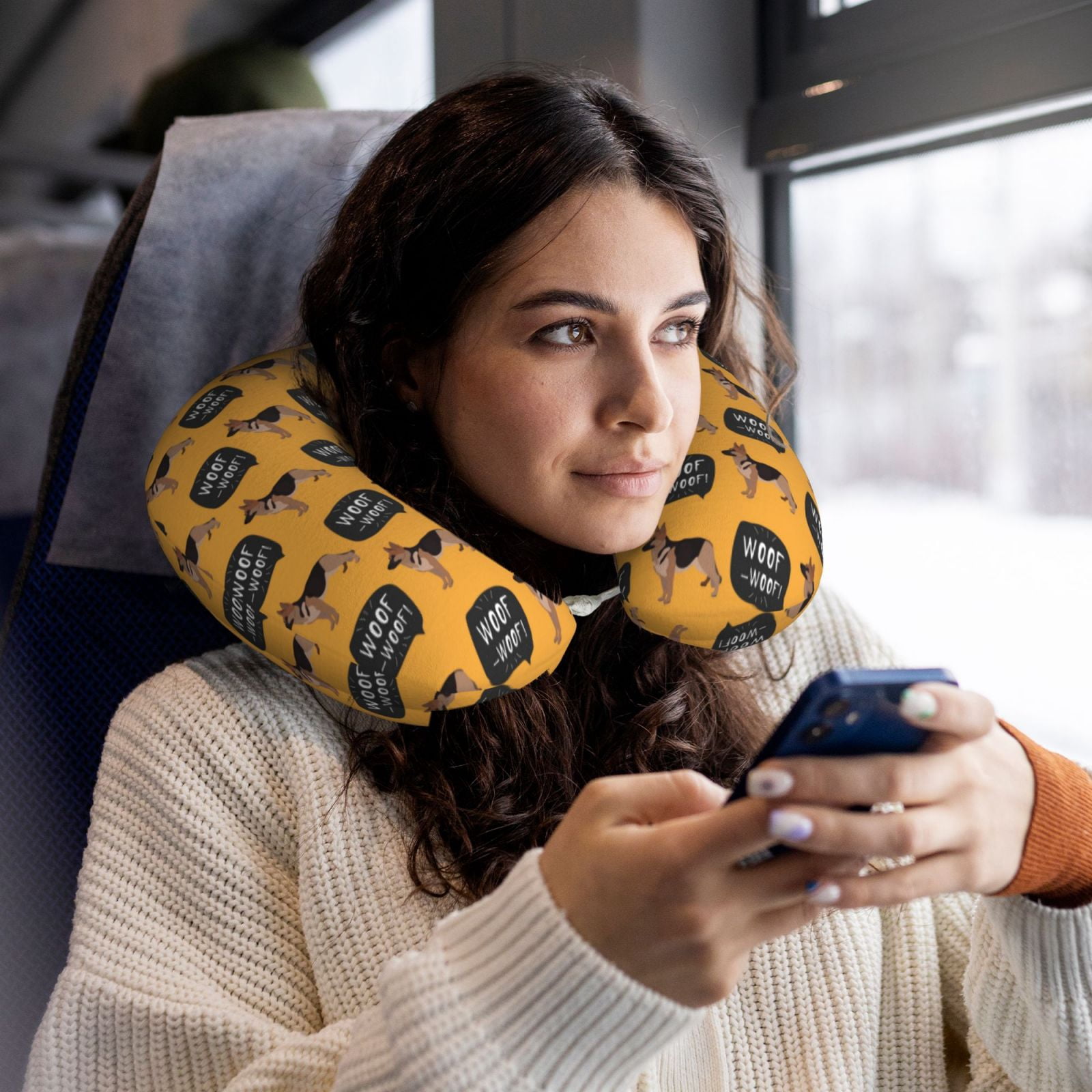 Xecao German Shepherd Woof Print Memory Foam Cervical Neck Pillow Versatile U-Shaped Pillows for Home,Office,Camping,Travelling,Soft Washable Cover