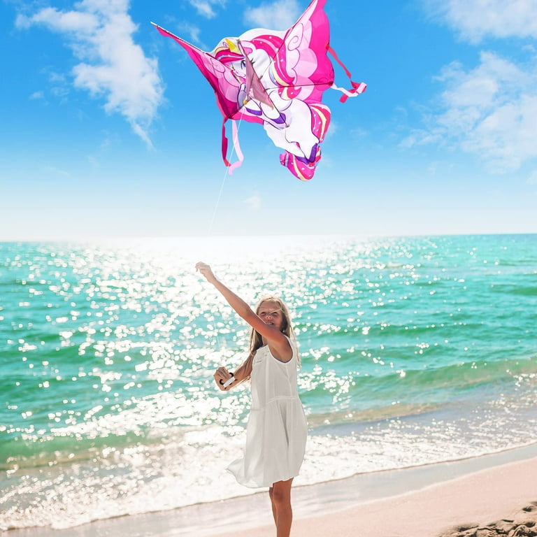 Cometa De Unicornio Para Niños Y Adultos | Fácil De Volar Con Cuerda De 100 Metros | Regalo Para 5-60 Años | Incluye Bolsa Portátil