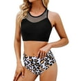 thumbnail image 1 of iTNHFP Jupe de Couverture de Maillot de Bain pour Femmes Patchwork en Maille Maillot de Bain Vintage Deux Pièces Rétro Froncé Taille Haute Imprimé Ensemble Bikini, 1 of 7