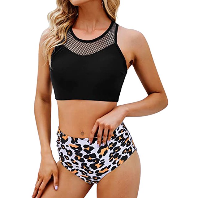 iTNHFP Jupe de Couverture de Maillot de Bain pour Femmes Patchwork en Maille Maillot de Bain Vintage Deux Pièces Rétro Froncé Taille Haute Imprimé Ensemble Bikini