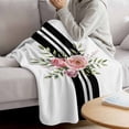 thumbnail image 3 of Pink Flowers Blanket Soft Cozy Warm Throw Blanket for Couch, Plush Fuzzy Flannel Fleece Blankets for Sofa, Romantic Floral Leaves Black Striped Bed Blankets Lightweight Gifts for Women, 30"x40", 3 of 9