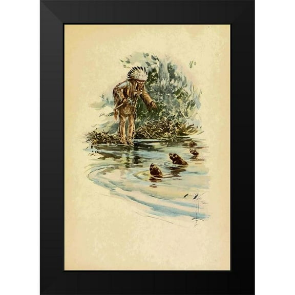 Fisher, Harrison 11x14 Black Modern Framed Museum Art Print Titled - Indian and otters from The Song of Hiawatha 1906