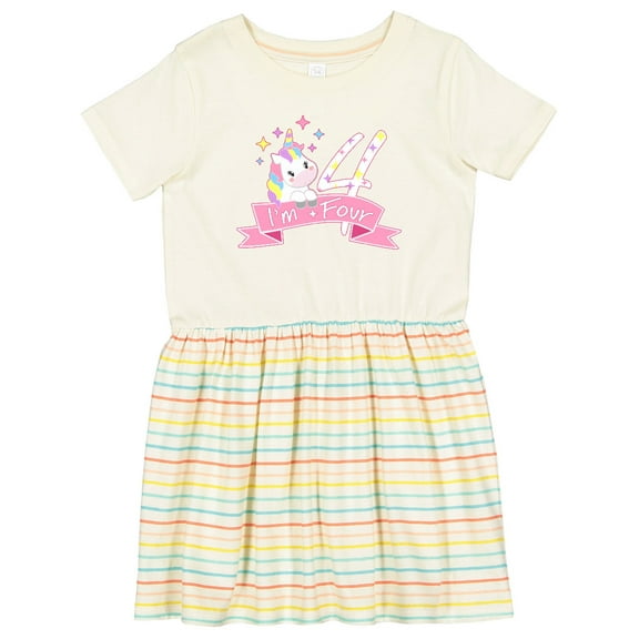 Inktastic I'm Four Cute Unicorn 4th Birthday Girls Toddler Dress