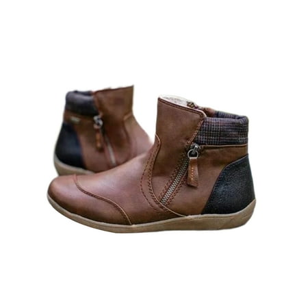 

Lacyhop Ladies Winter Boots Casual Vintage Booties Plush Lined Ankle Boot Daily Non-slip Chelsea Bootie Round Toe Comfort Shoes Brown 7.5