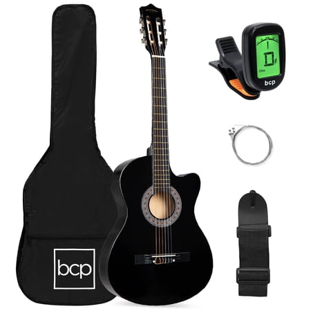 Best Choice Products Beginner Acoustic Guitar Starter Set 38in w/ Case, All Wood Cutaway Design, Strap, Tuner - Black