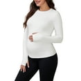 thumbnail image 4 of INSPIRE CHIC Maternity Slim Fit Shirt Stretchy Long Sleeve T-Shirts Thumbholes Round Neck Pregnancy Yoga Top M White, 4 of 6