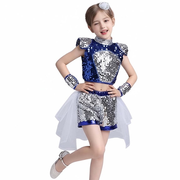 Girls Dance Sparkly Dance Sleeveless Top and Pants Set Girls Disco Outfit Street Dance Outerwear 9-10 Years