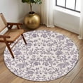 thumbnail image 3 of Purple Floral Leaf Large Area Rugs for Bedroom Living Room, Soft Non Slip Carpet Bedside Rug, Retro Farmhouse Plant Tree Branch Round Floor Cover Kitchen Accent Rug 5' for Dining Room/Office, 3 of 9
