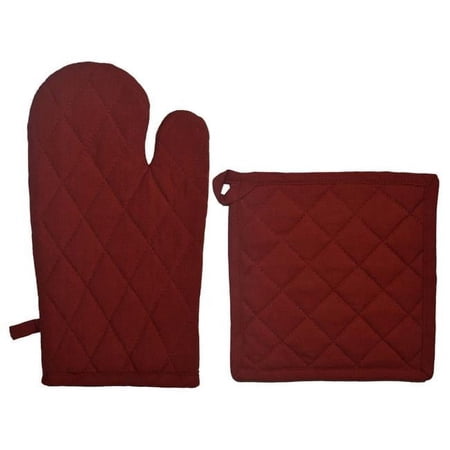 Dunroven House ORK104MP-R Quilted Oven Mitt & Potholder Set, Red