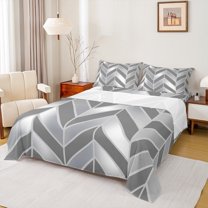 Homewish Grey Stripe Abstract Full Size Sheets for Women, Chic Rectangle Square Art Bed Sheets, Modern Fashion Style Sheet Sets, Lightweight Room Decor, 4pcs