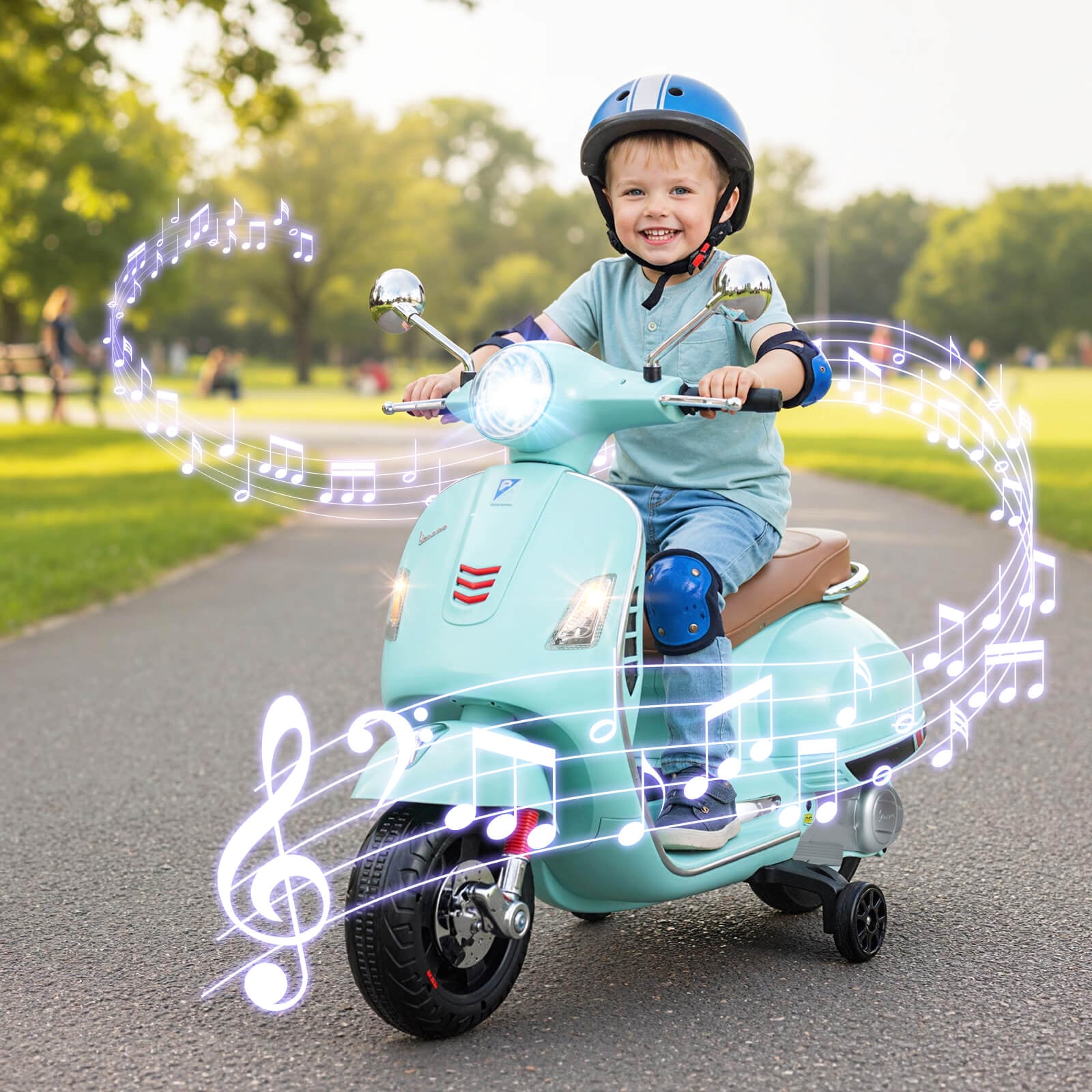 Costway Licensed VESPA 12V Kids Electric Motorcycle with Music Horn Story Training Wheels Green