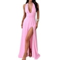 thumbnail image 3 of Womens Halter Deep V Neck Maxi Dress Sleeveless Backless Split Long Dress Pink XXL, 3 of 9