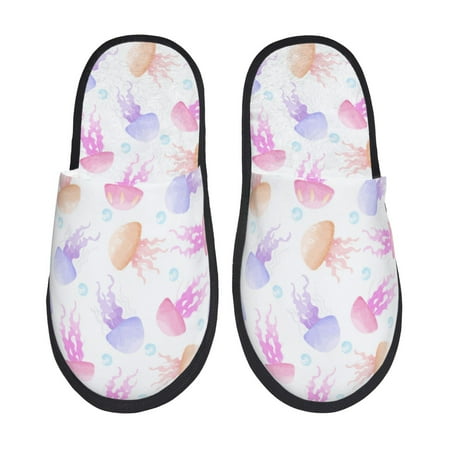 

House Slippers for Women and Men Bright Jellyfish Print Comfy Fuzzy Bedroom Slippers Furry Home Shoes for Indoor Outdoor