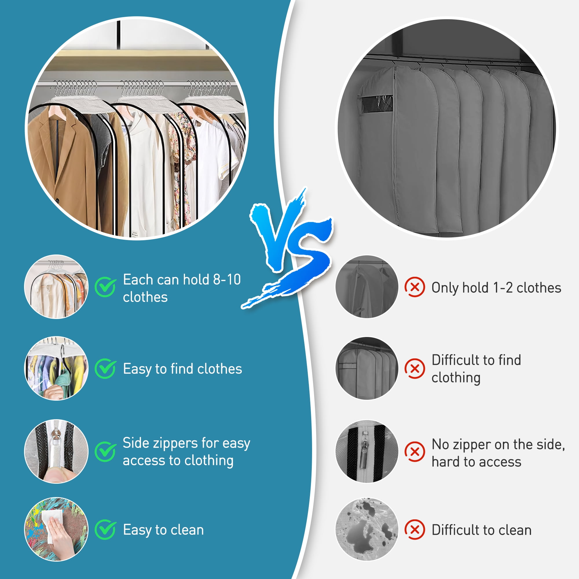 DAKOMM 43'' Garment Bag for Hanging Clothes, 3 pack 10'' Gusseted Suit Bag for Clothes, Shirts, Coats, Dresses, Plastic Protector for Clothes with PEVA Material, Waterproof & Odorless, Easy Clean