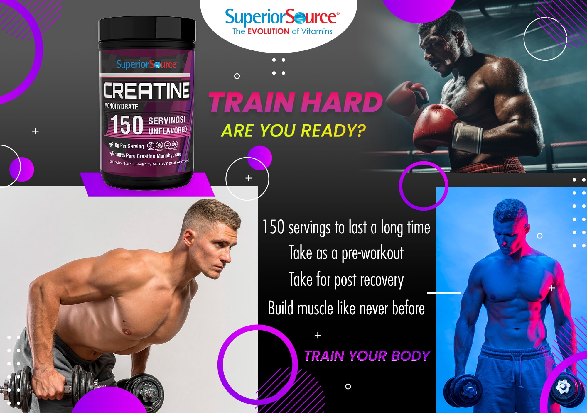 Superior Source Creatine Monohydrate, 750G, 5000mg Per Serv (5g) - 150 Servings, 26.5 oz, Muscle Growth, Enhanced Strength, Supports Post-Workout Recovery, Ideal for High-Intensity Training, Non-GMO