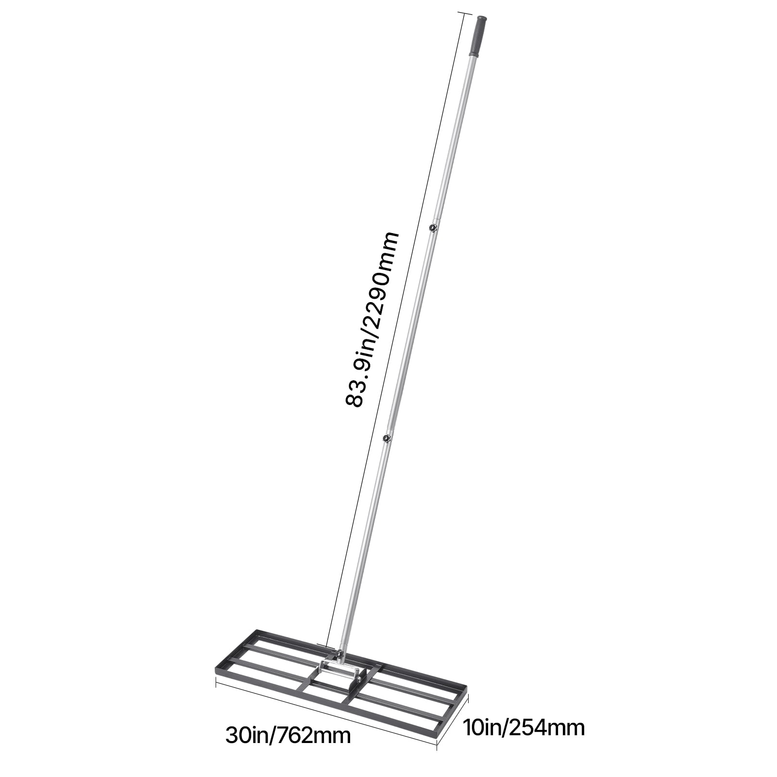 VEVOR Lawn Leveling Rake, Lawn Leveler with 83.9 in Handle, 30x10 in Ground Plate, Rust-Resistant Carbon Steel Soil Leveler, 3 Heights Adjustable, Effort Saving Lawn Leveling Tool