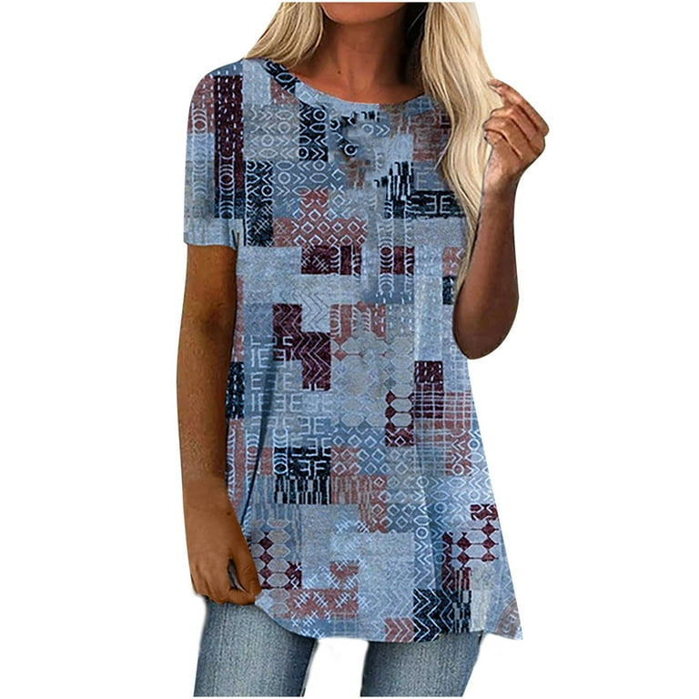 ZVAVZ Holiday Tops for Women Womens Long Tunics Or Tops To Wear with  Leggings Plus Size, Casual Summer Loose Fit V Neck Printed Blouses Shirt  Women Tunic Tops for Leggings 