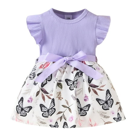 

Huanghuaa Toddler Girls Fly Sleeve Prints Dress Dance Party Dresses Clothes Rose Girls Dress Shoes