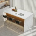 thumbnail image 6 of Hawsaiy 67" Modern LED Rectangle Dining Table Kitchen Island with Marble Top, 6 Seater Dining Table with Lights for Home, Kitchen, Office, White, 6 of 9