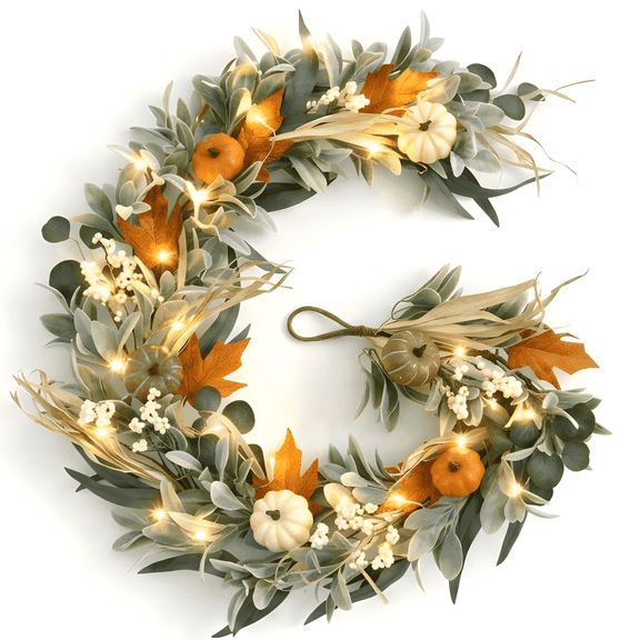 Yastouay 6 FT Fall Garland with Light, Fall Decorations with Faux Lamb's Ear Pumpkins for Home Porch Fireplace