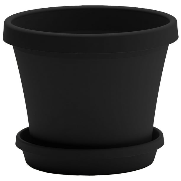 Negen Durven hoogtepunt Bloem 24-in Plastic Terra Pot Round Planter - Black - Walmart.com