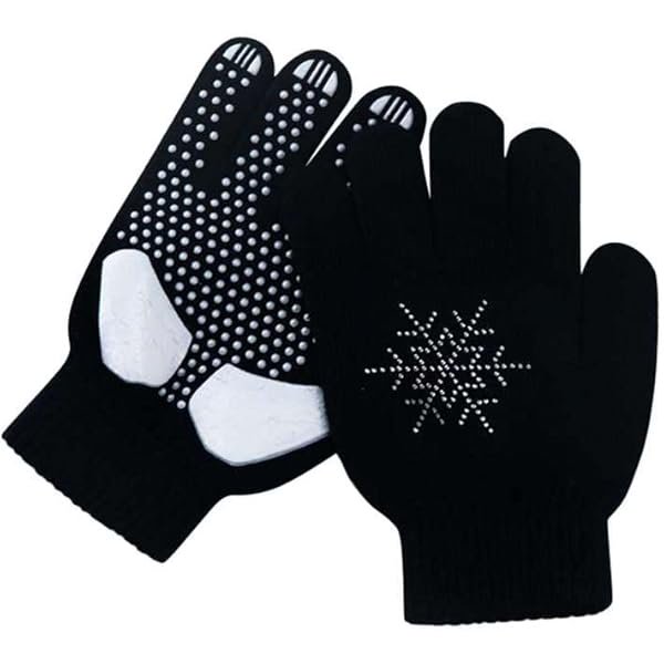 wonima44 Gel Padded Ice Skating Gloves with Rhinestone Snowflakes for Kids Girls Boys, Figure Skating Gloves for Practice