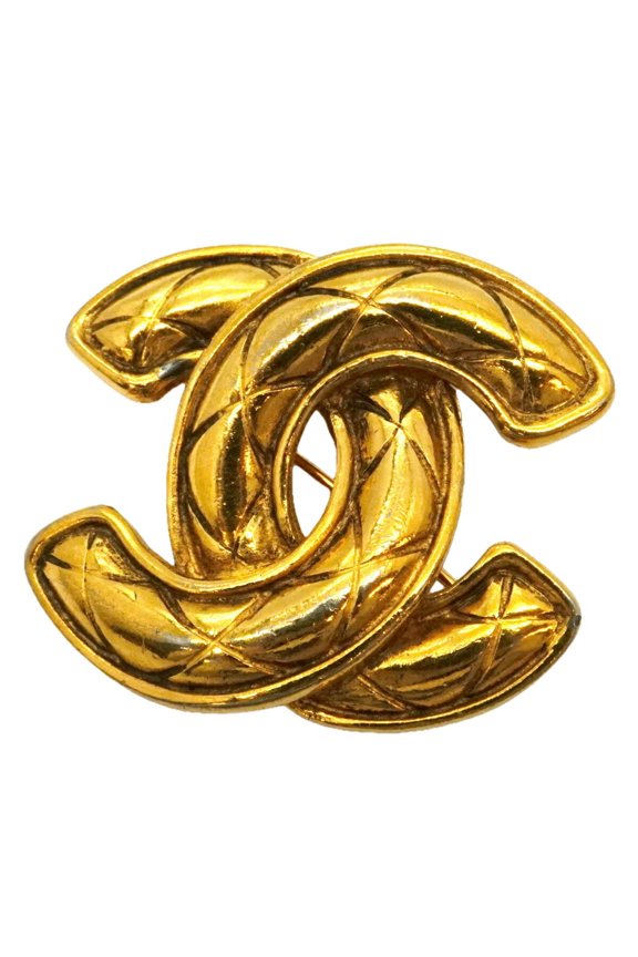Pre-Owned Chanel Coco Mark Matelasse Brooch, GP Plated Gold, Women's