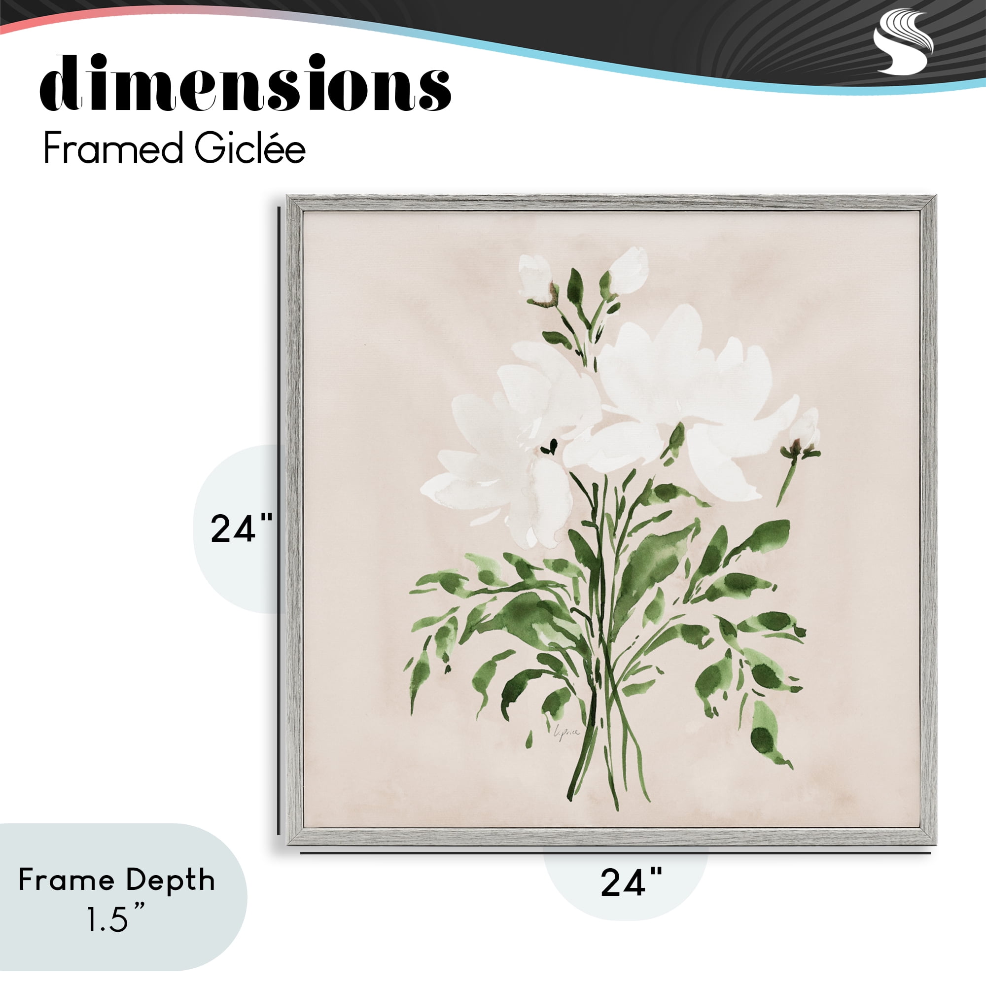 Stupell Industries White On Tan Floral Gray Framed Giclee Art, design by Lucille Price