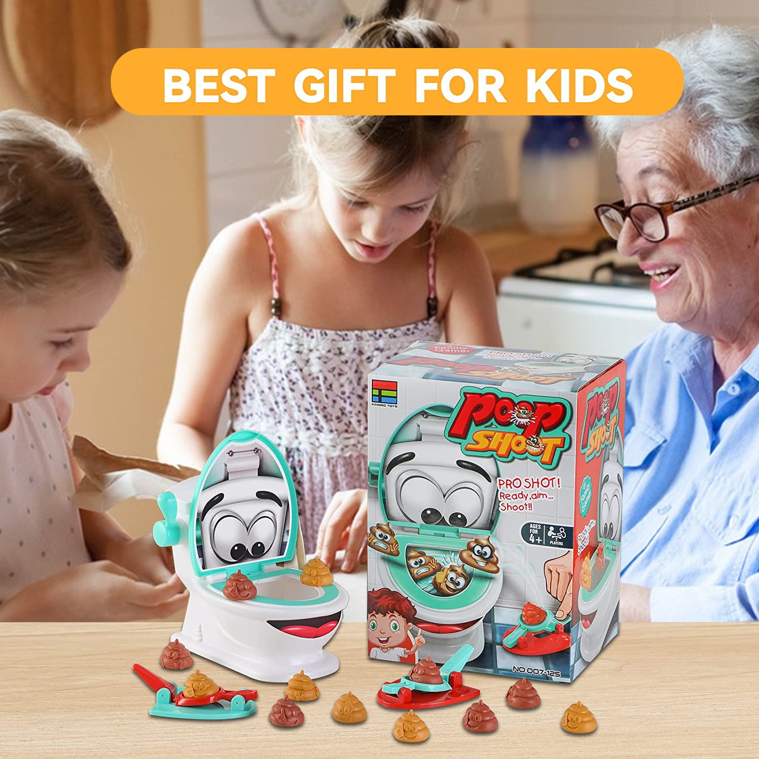 Creative Family Game Includes One Toilet,Two Launchers and 12 Soft Toy  Poops,Gift for Kids 4 5 6 7 8 Year Old