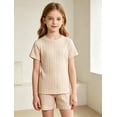 thumbnail image 4 of Fdqin Girls 6 Pieces Knited Shorts Set Casual Short Sleeve Tee Tops and Shorts Summer Outfits 11-12Y, 4 of 10