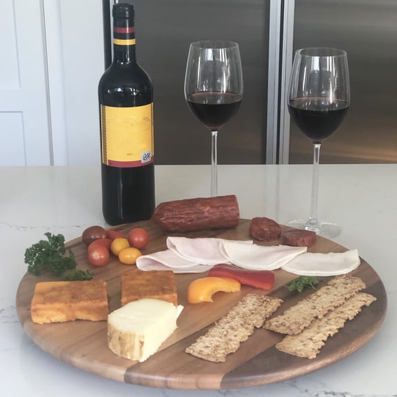 Woodard & Charles Acacia Wood Lazy Susan Tray with Stainless Steel Ball Bearing Mechanism, 16-inch