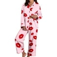 thumbnail image 3 of CONZONE Valentines Pajamas for Women Set 2 Peice Pjs Set for Women Valentine'S Day Lip Print Long Sleeve Sleepwear Tops Pants Warm Cozy Sleepwear Loungewear Sets, 3 of 9