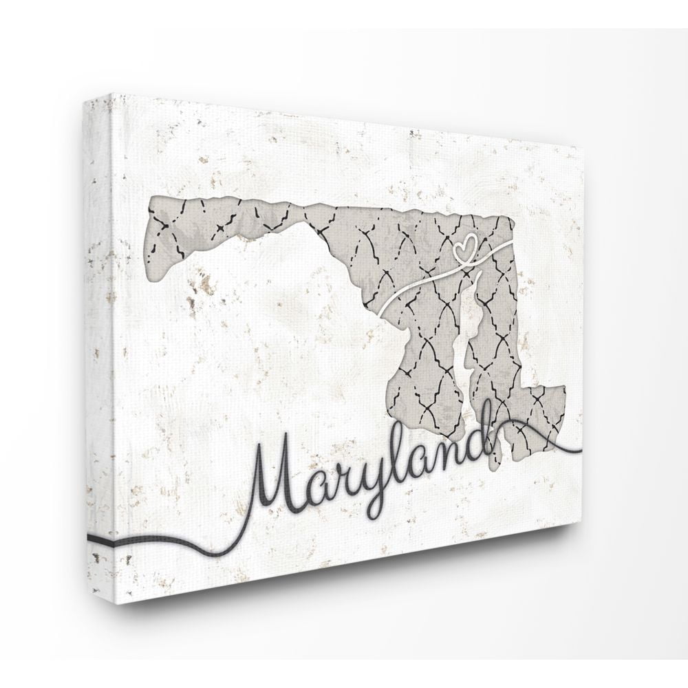 Stupell Industries Maryland Patterned Grey US State Design Canvas Wall Art by Ziwei Li