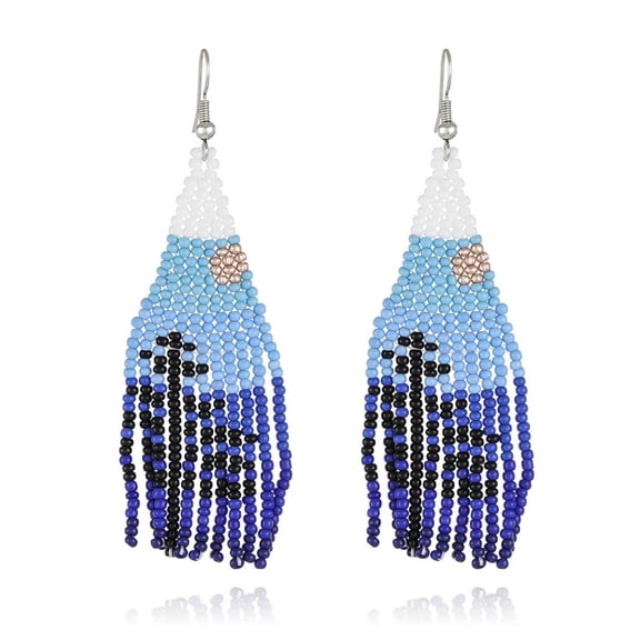 Native Seed Beads Earrings for Women,Boho Ethnic Fringe Dangle Drop Earrings,Colorful Bohemian Handmade Long Beaded Tassel Earrings,Multi-color Funky Fashion Chandelier Statement Jewelry