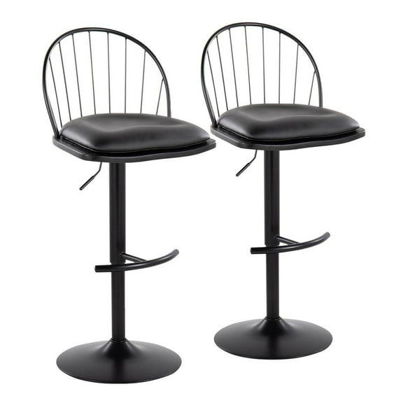 LumiSource Black Metal, Black Wood, Black PU Riley Adjustable Barstool - Set of 2