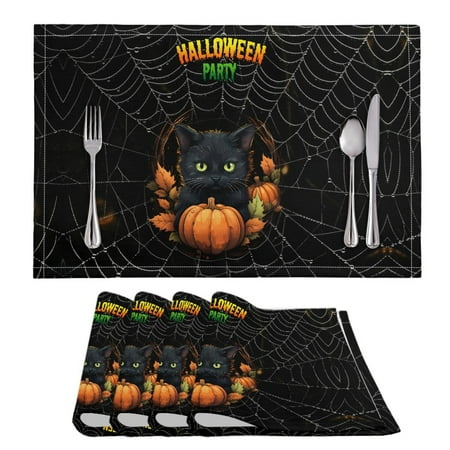 

Vodetik Store Halloween Placemats Set of 4 for Dining Table Heat-Resistant PVC Table Mat 12x18 inch