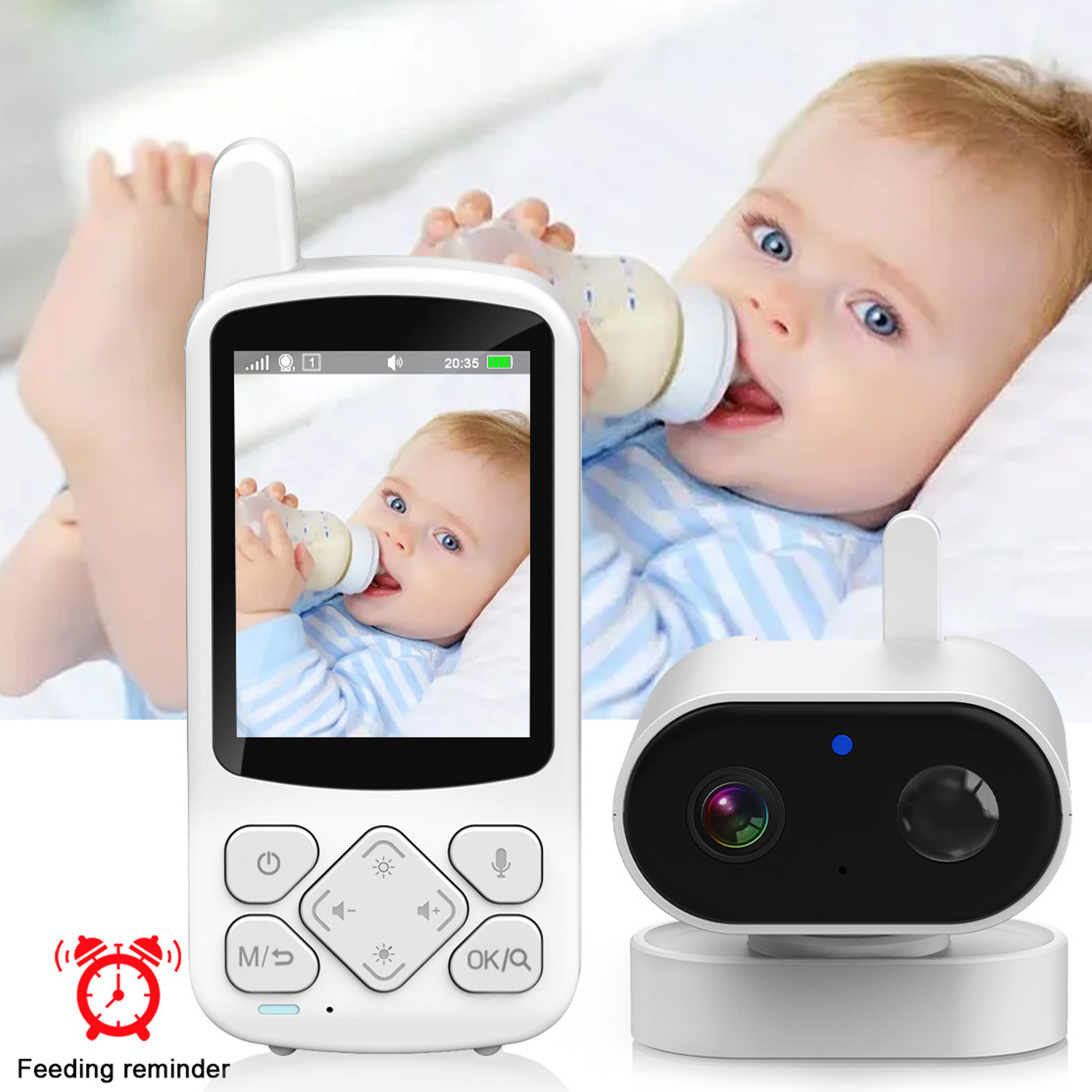 Baby Monitor with Camera and Audio, Room Monitors for Elderly Monitor, 2-Way Talk Baby Monitors, Portable Camera With Monitor Alarm Lullaby Temperature Sensor for Baby Elderly, Home Use