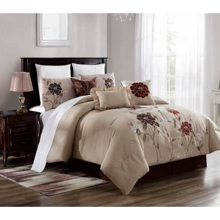 Ginger Bed Cover - KING 3PC Brenda#5 Luxurious Printed Duvet Bed Cover Set, One (1) Oversized Embroidered Duvet Cover with Two (2) Pillow Shams