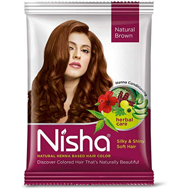 Nisha Henna-Based Hair Color Made From Henna Leaf No Ammonia 15gm Each  Packet with Hair Color Brush Semi-Permanent(Pack of 6 15gm, Natural Brown)  