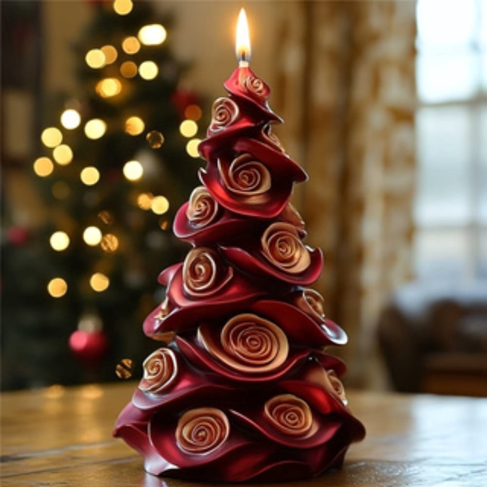 4PCS Flower Christmas Tree Scented Candle Silicone Molds - 3D Wax Molds for DIY Candle Making, Epoxy Resin Molds for Soap Art Crafts Cakes Chocolate Home Decoration, Christmas Gifts