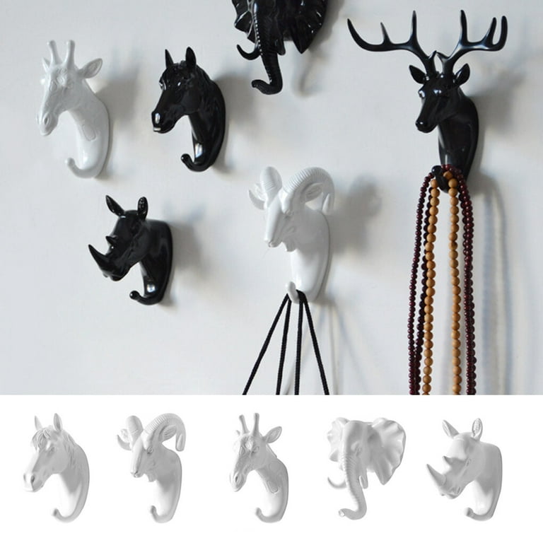 3D Animal Head Wall Hanger Resin Coat Hat Hanging Hook Heavy Duty Holder  Rack Home Decoration Bathroom Accessories Key Holder White goat 