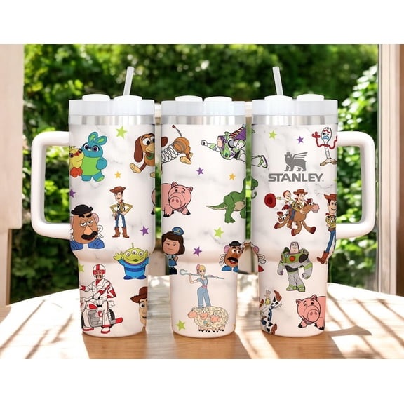 Toy Story 40oz Tumbler with Handle, Cartoon Toy Characters Stainless Steel Insulated Travel Mug with Straw, Cute Adventure Coffee & Water Cup Gift