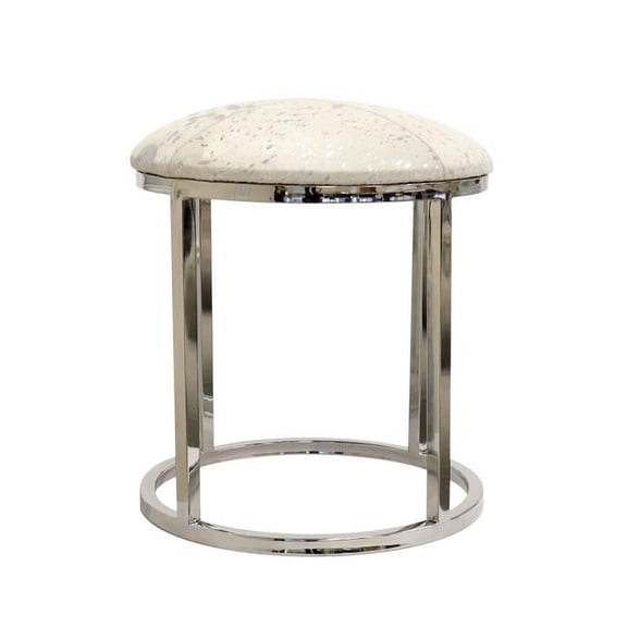 Pasargad Home PGN-1316 27 in. Safari Cowhide Stool with Stainless Steel Legs, Silver