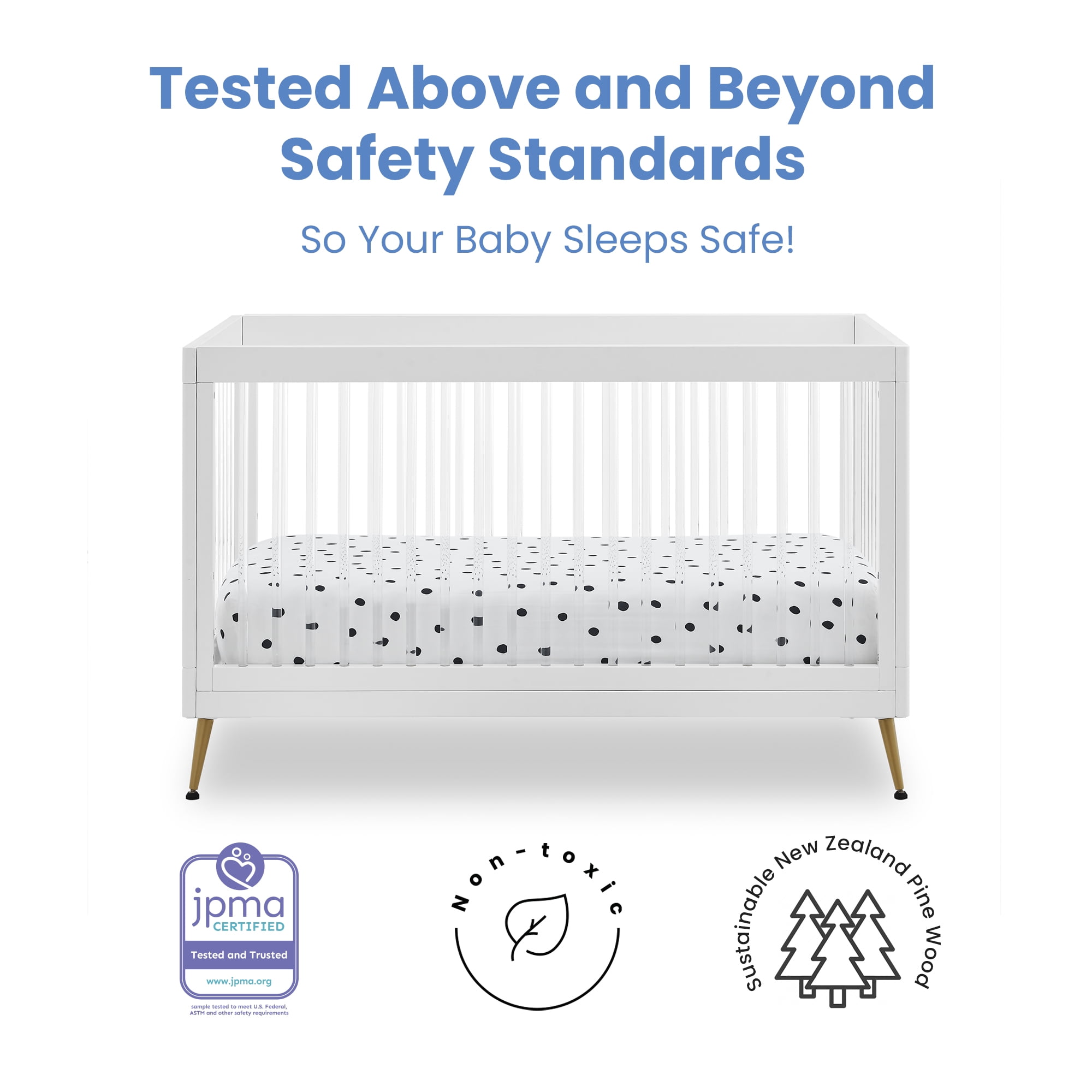 Delta Children Sloane 4-in-1 Acrylic Convertible Crib - Includes Conversion Rails, Bianca White w/Melted Bronze