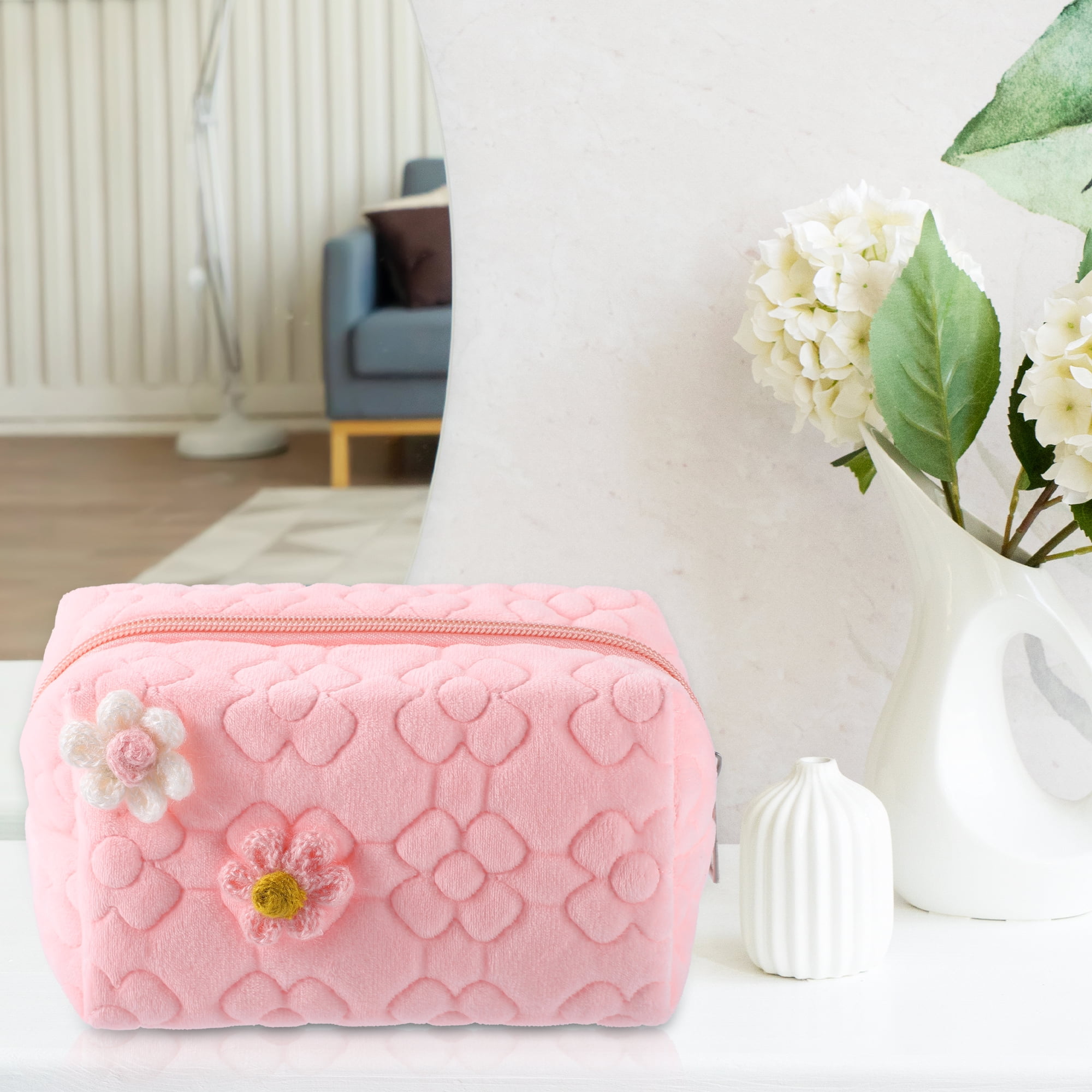 Unique Bargains 1Pcs Travel Makeup Organizer Bag Cosmetics Storage Bag Portable Pink