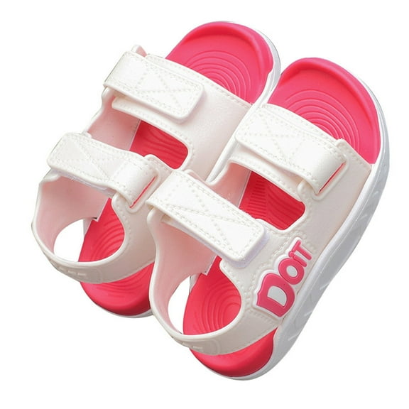 LIIPEE Girls Sandals Summer Casual Fashion Hook And Loop Strap Open Toe Non- Soft Sole Shoes Toddler Comfort Beach Outdoor Princess Sandal,Hot Pink,12-13 Years