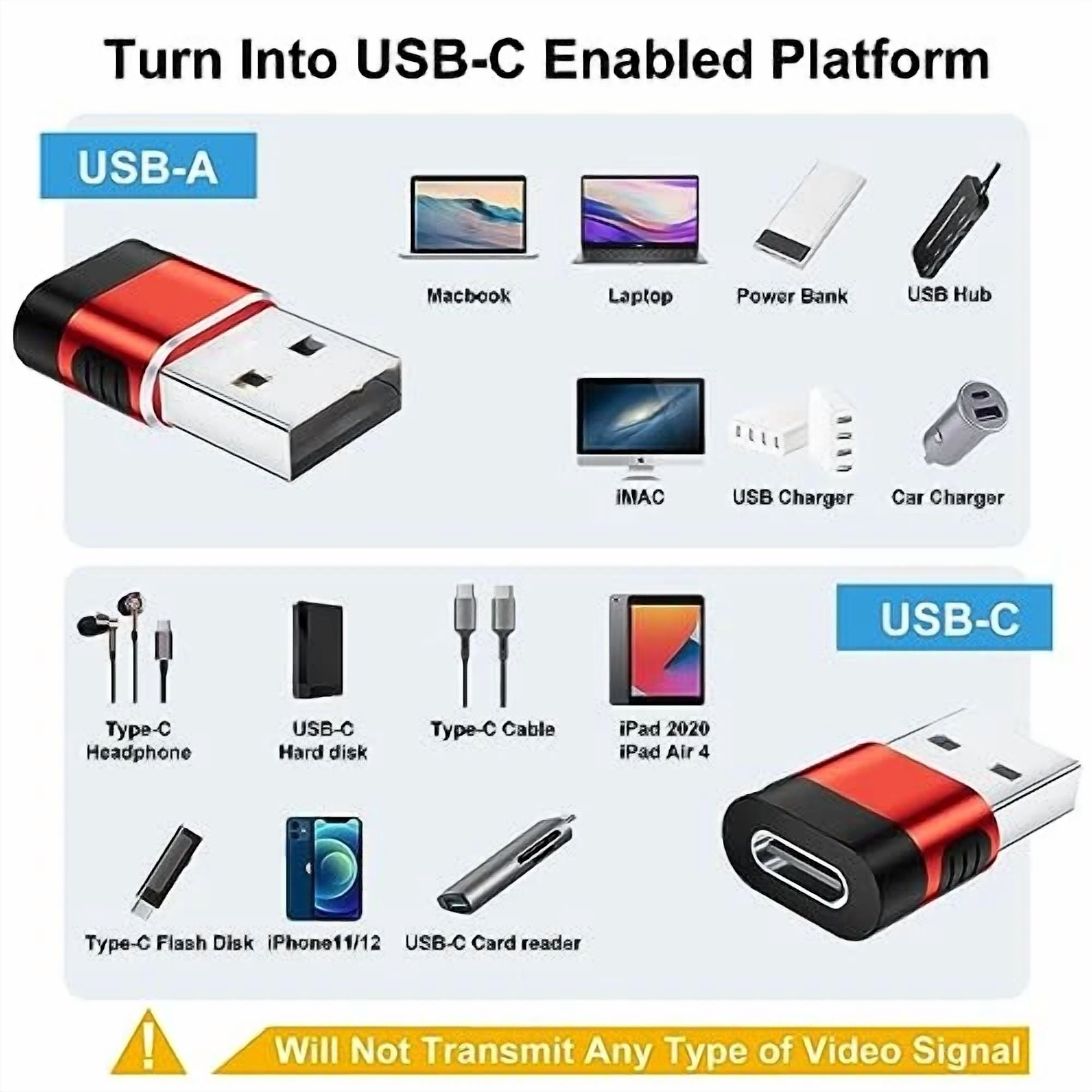 BUTTERFLY- Usb To Usb C Adapter 6 Pack,Usb To Usbc-C Adapter,Usb To C Adapter,Usbc To Usb