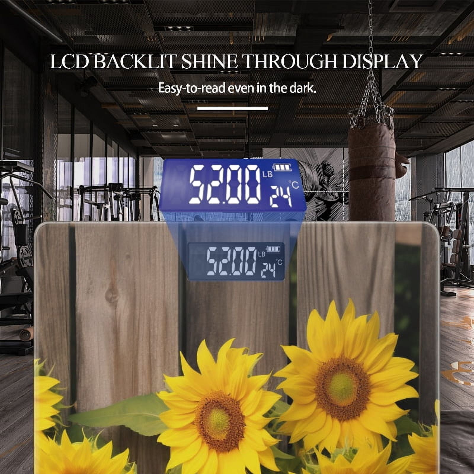 Bathroom Scale, Highly Accurate Digital Body Scale,Precisely Measures Weight up to 400 lbs-Yellow Sunflowers Laying On Wooden Background